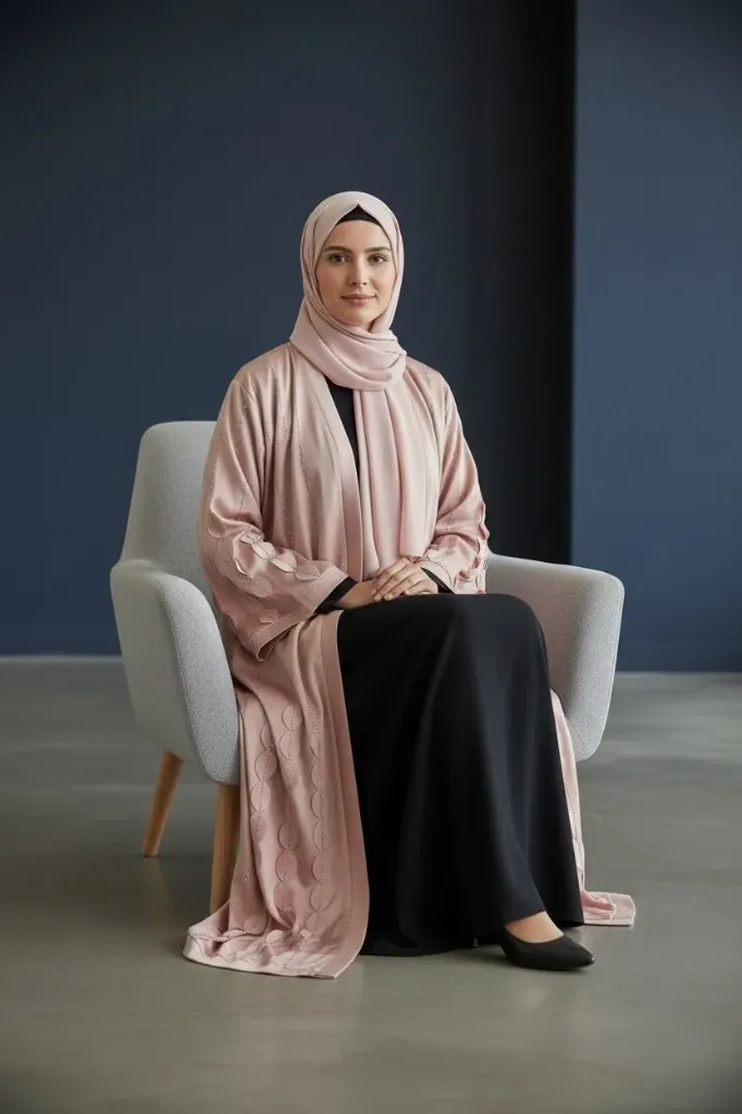 Elegant Front Open Fish Pattern Husna Fabric Abaya