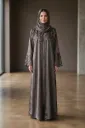 Elegant Front Open Fish Pattern Husna Fabric Abaya