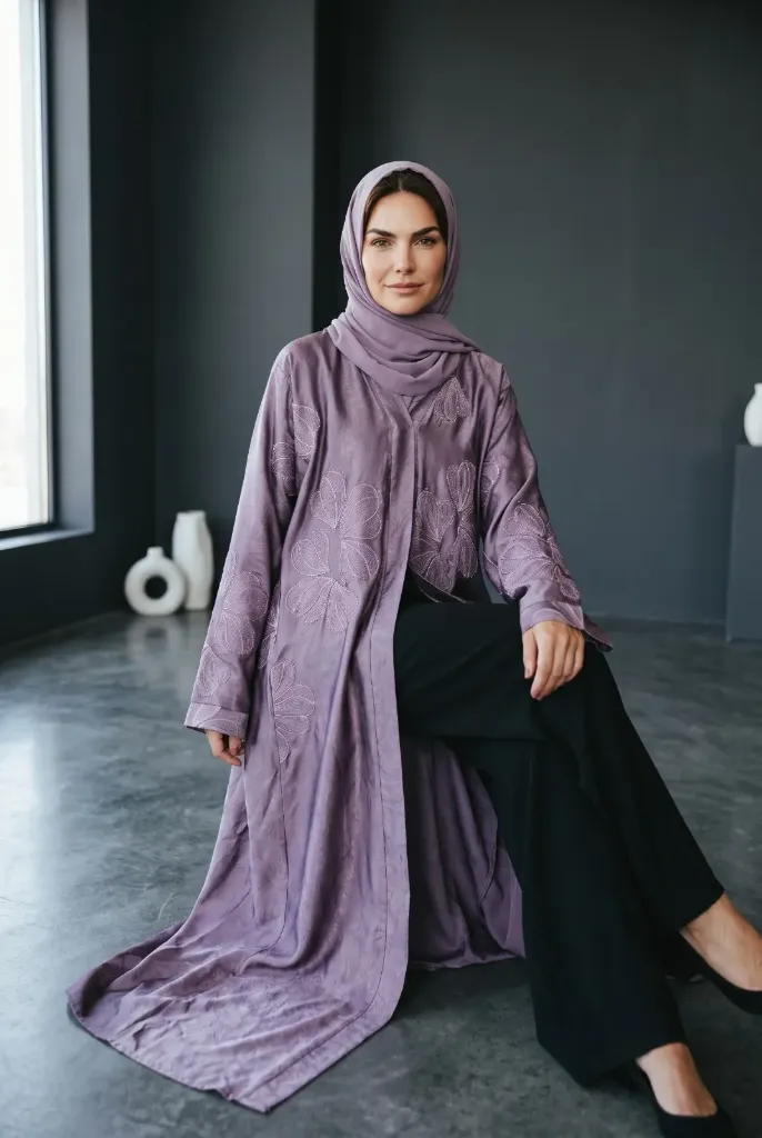 floral pattern  front open Lavender colour Tranding abaya with matching Hijab