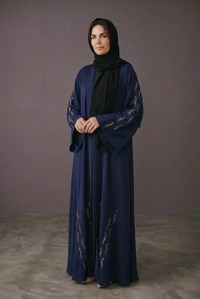 Midnight Blue Handwork Abaya with Black Hijab