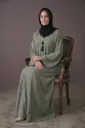 Al-Hamdan Stylish Sage Green Hand-Beaded Abaya with Imported Marbella Fabric (Closed Front)